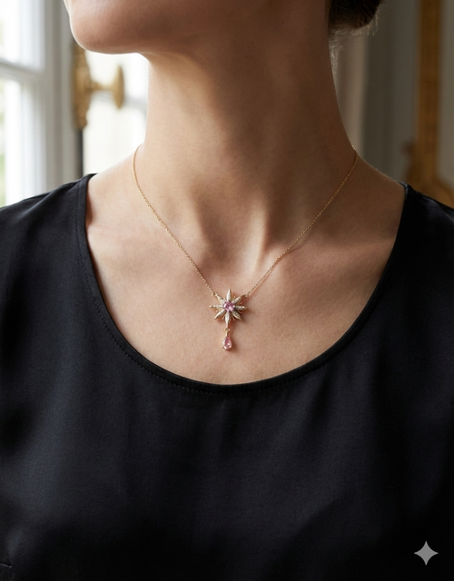 Pembe Işıltı: El Yapımı 'Yıldız Çiçeği' Kolye