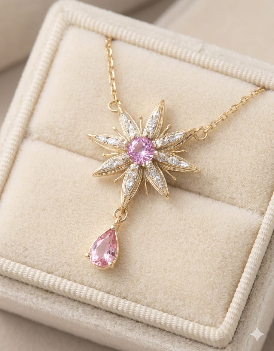 Pembe Işıltı: El Yapımı 'Yıldız Çiçeği' Kolye